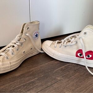 Comme des Garcons Cream Sneakers with Red Heart